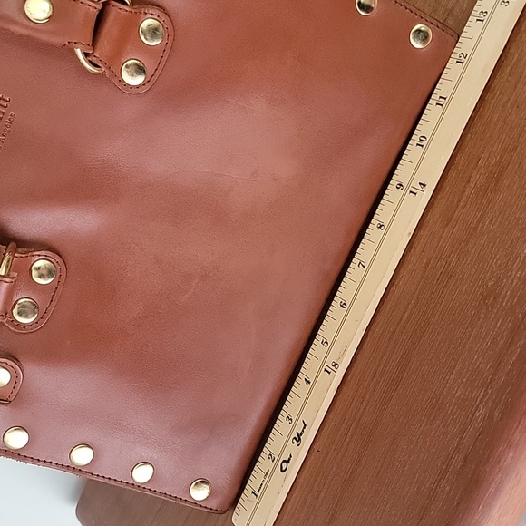 Hammitt Cognac Leather Brentwood Satchel Handbag with Gold Studs - Picture 13 of 16